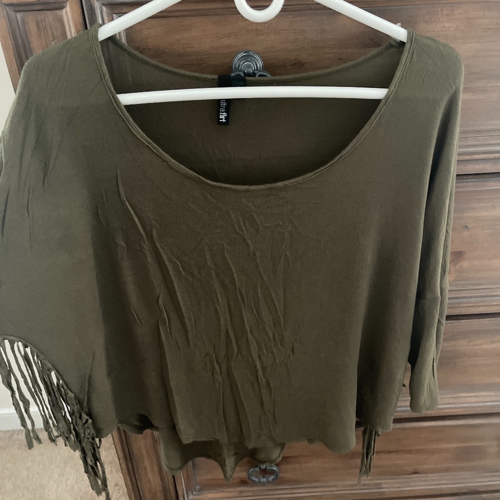 Plain Olive green shirt with frenzies on the side